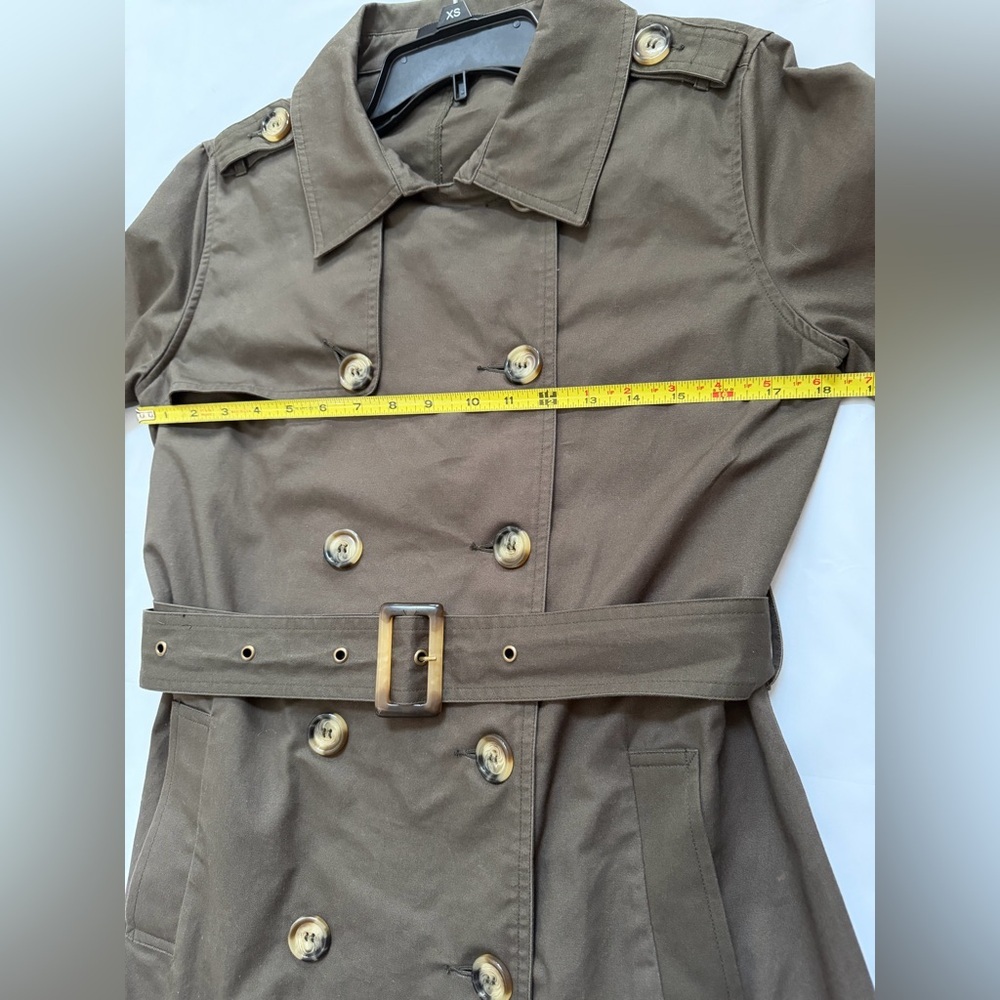 Trench Coat Belted Women’s Double-Breasted- Olive Small - Picture 14 of 15